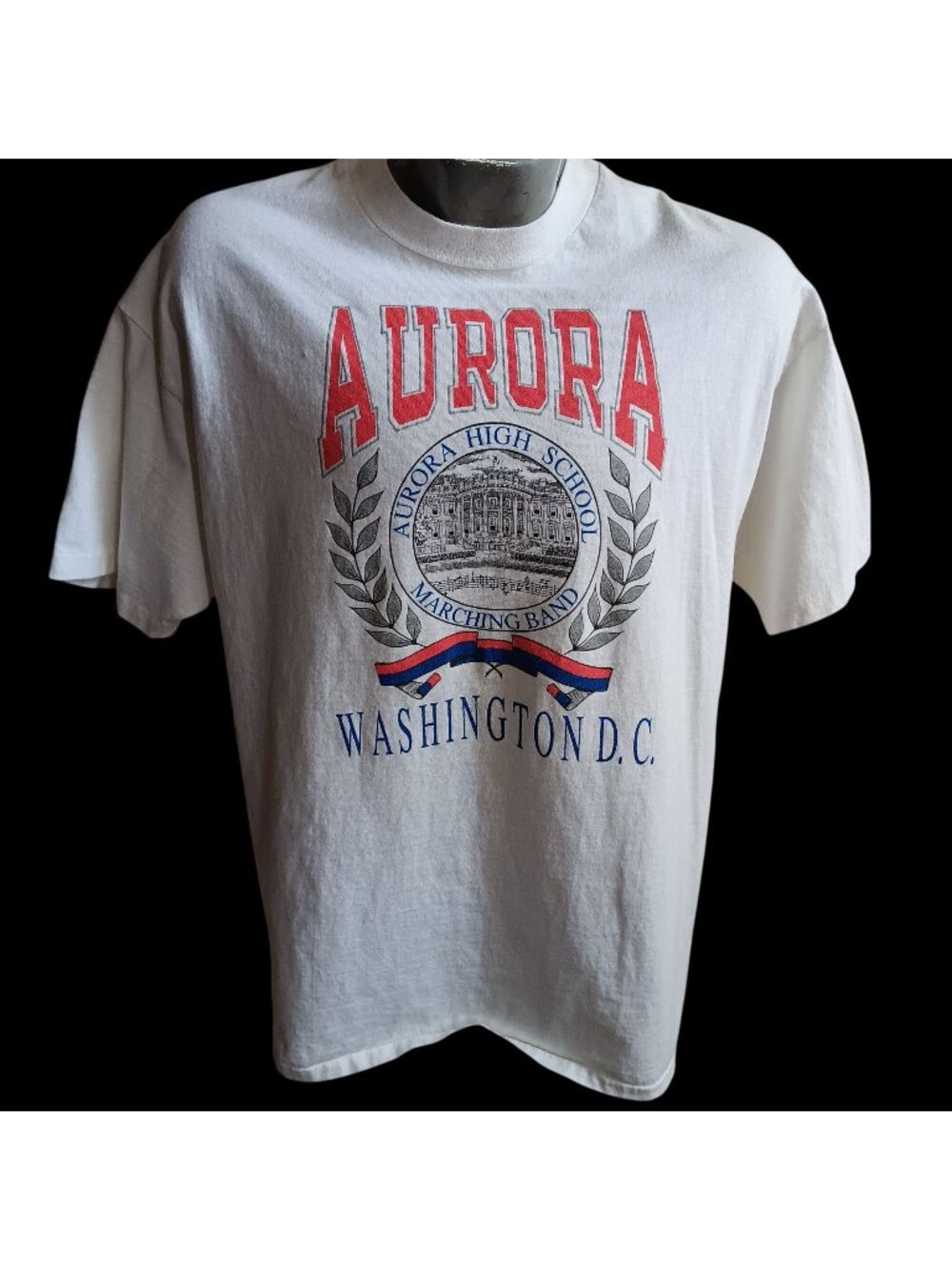 Aurora Washington Vintage T-shirt Single Stitch XL 90s Marching Band White Mens